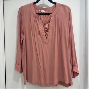 Madewell Lace-up Peasant dusty rose long sleeve tunic. Medium. Worn 1x